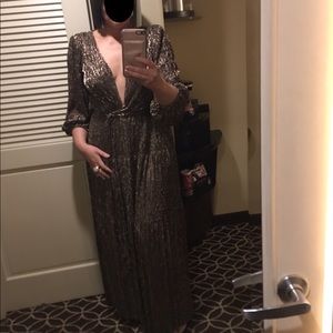 eliza j backless metallic maxi wrap dress